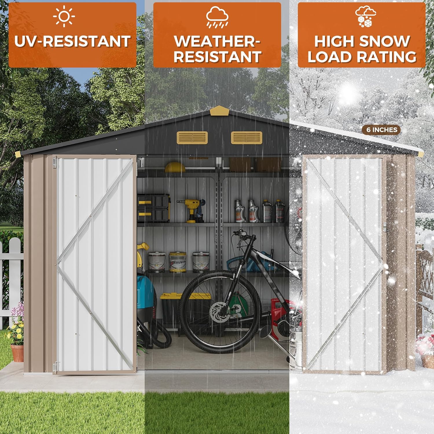 IRONCK 10x8FT Outdoor Storage Shed with Breathable Vent, Galvanized Steel Metal Tool Shed wourant