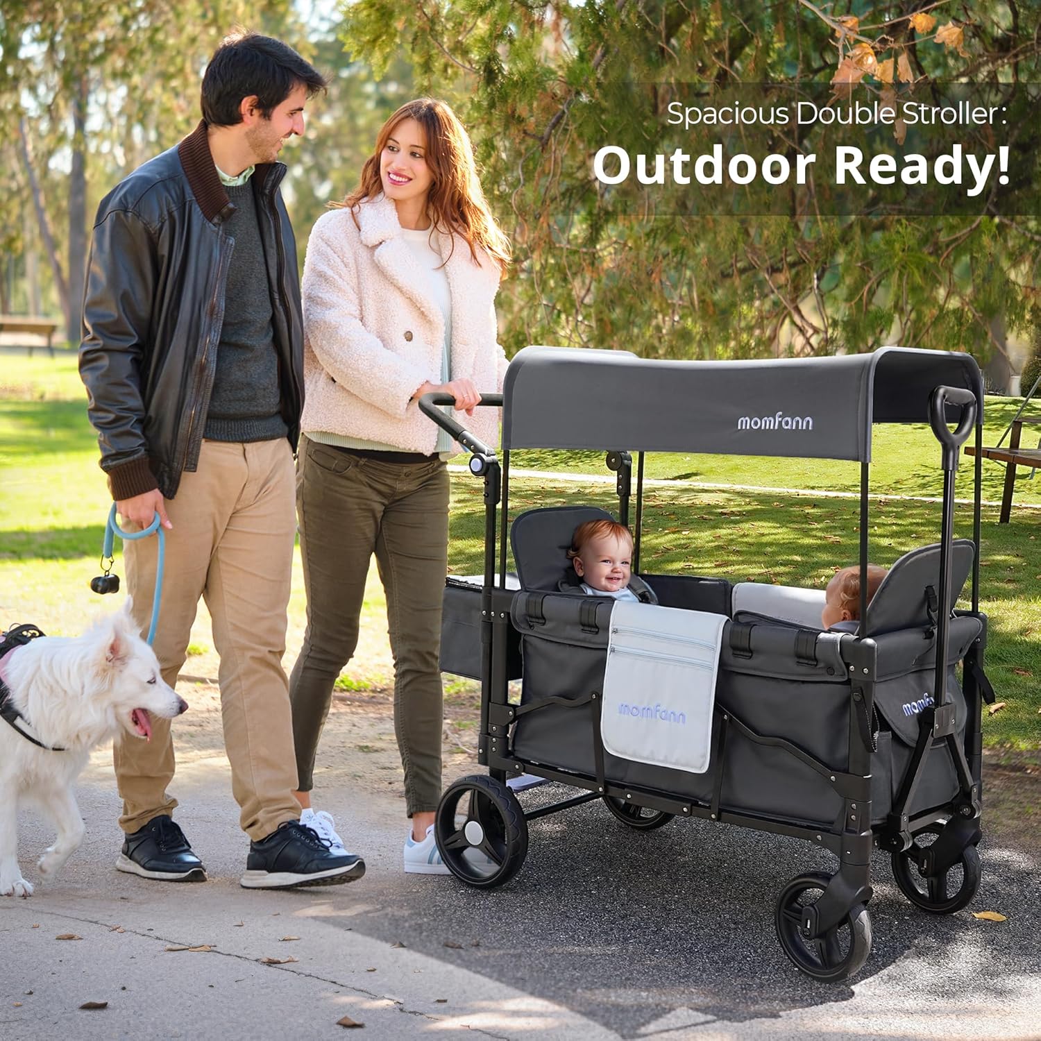 Stroller Wagon for Kids, Wagon Stroller Toddlers 2 Seaters, All-Terrain Baby Wagon Outdoor with Canopy, Parent Organizer, Adjustable Handle & Pull Bar for Infants and Toddlers, Gray wourant