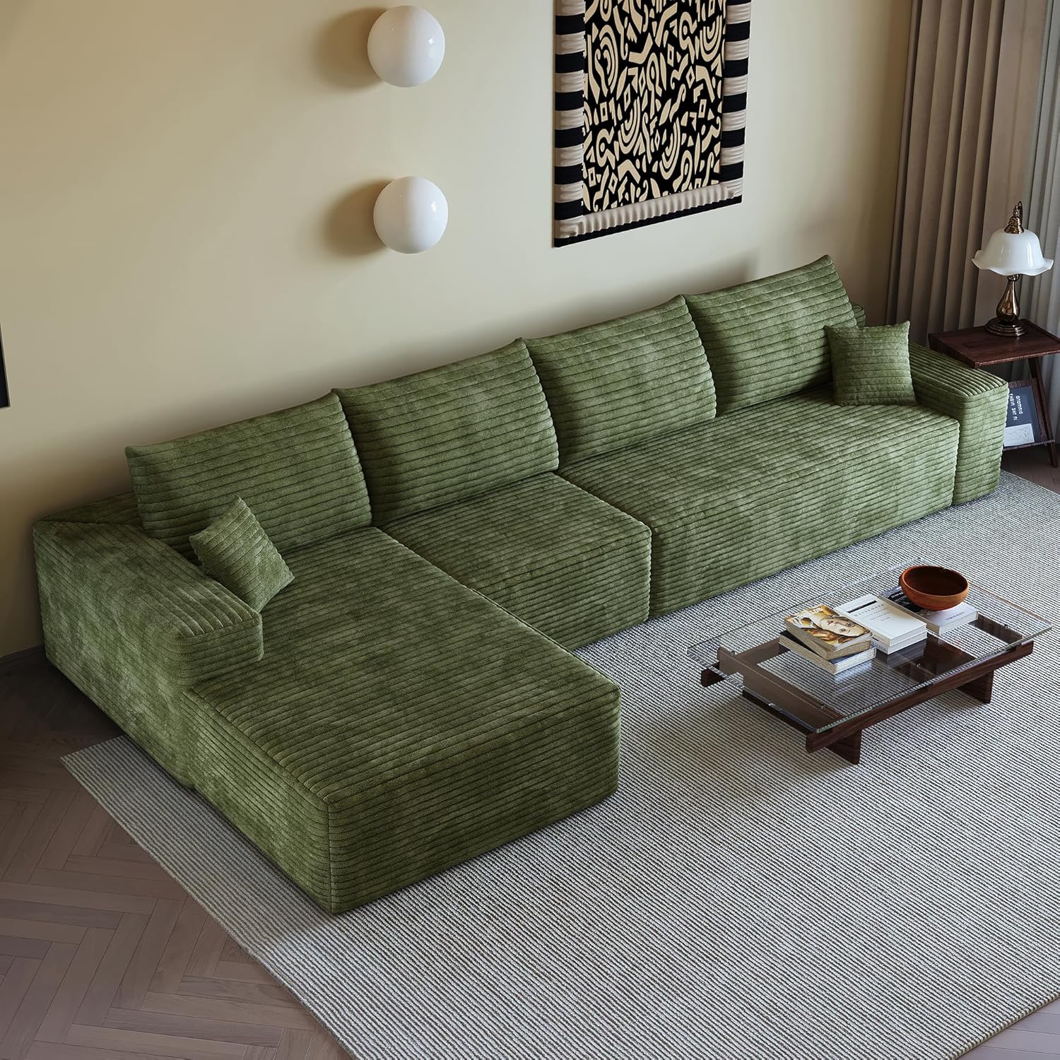 135" Oversized Compressed Sectional Sofa - 33D High-Density Foam Cloud Couch with Deep Seat - Minimalist 3-Piece Corduroy Upholstered Boneless Modular Lounge Couch | Breathable material, Full Foam, Anti-slip wourant