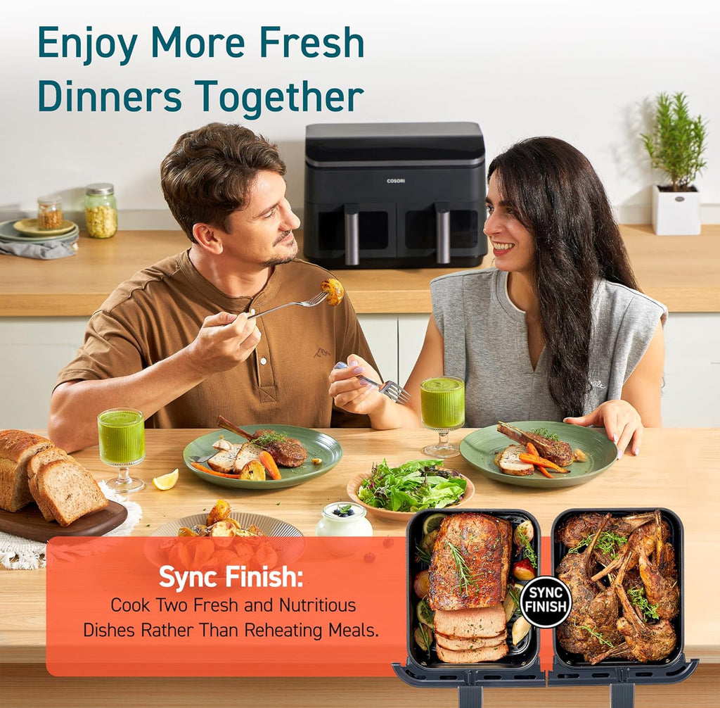 COSORI 9Qt 10-in-1 Dual Air Fryer Fresh Balanced Meals for Family Children Double Baskets wourant