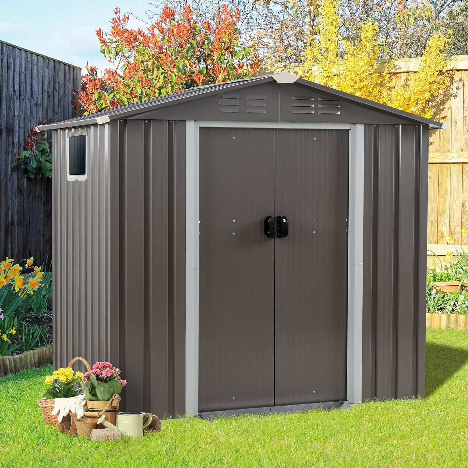 Vongrasig 5 x 3 x 6 FT Outdoor Storage Shed Clearance Metal Garden Shed with Lockable Door wourant
