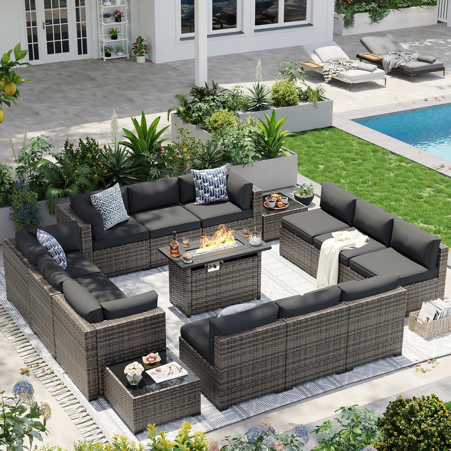 Aoxun Patio Furniture Sets, 7-Piece Outdoor Patio Furniture with Thick Cushions, Wicker Outdoor Conversation Set Sectional Sofa for Backyard, Poolside, Garden woonhhop