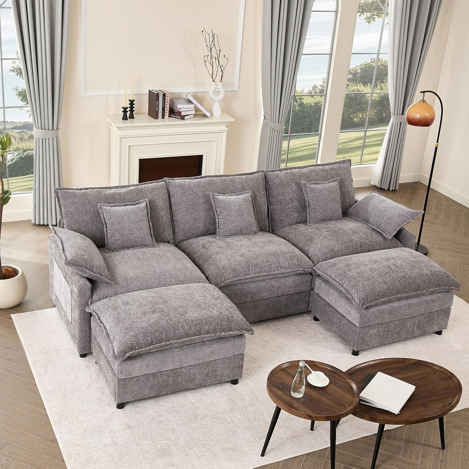 108 Inch U Shape Sofa Sectional Sofa Comfortable Cloud Sofa with Removable Footstool wourant
