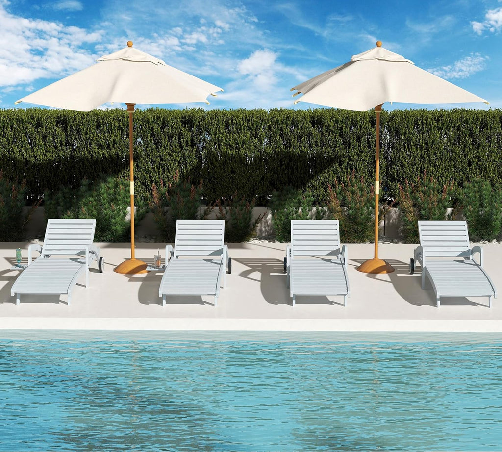 Pool Chaise Lounge Chairs Set of 4 5-Position Adjustable Outdoor Patio Lounge Chairs Wood Reclining Chaise Lounger Chair with Pullout Side Table wourant