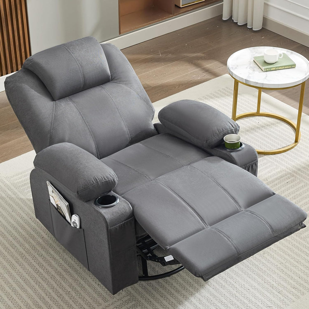 Large Swivel Rocking Recliner with Heating and Massage Function, 360 Degree Swivel Rocking Single Sofa wourant
