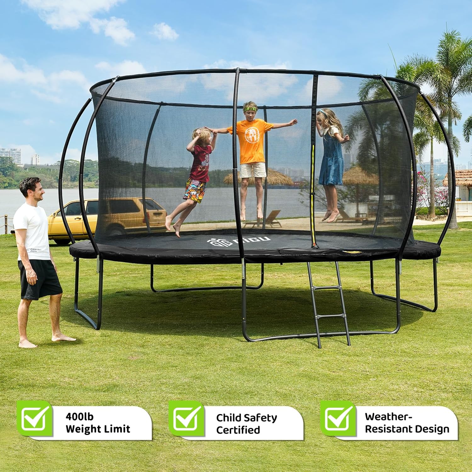 Gigu 10FT 12FT 14FT Recreational Trampolines with Enclosure Net and Ladder and Anti-Rust Coating, ASTM Approved Trampoline Outdoor for Kids and Adults Outdoor Yard Trampolines wourant