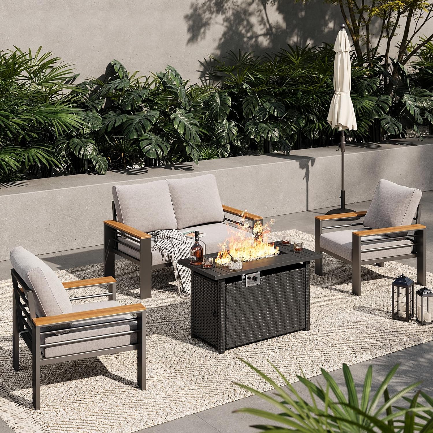 Aoxun Aluminum Outdoor Patio Furniture Set, 5 Seats Outdoor Sectional with Coffee Table, Patio Conversation Sets with Upgraded Armrests and Cushions for Backyard, Garden and Poolside woonhhop