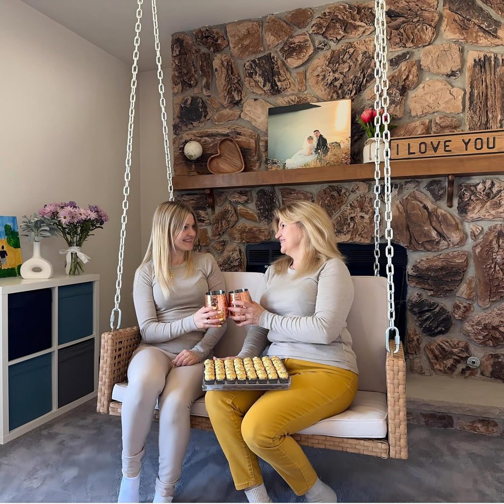 YITAHOME Hanging Porch Swing Chair Sits 3 People, Wicker Outdoor Swing Bench, Patio Lounge Chair, 1 Seating Cushion and 3 Back Cushions, w/Removable Covers, for Garden, Balcony, Backyard, Brown wourant