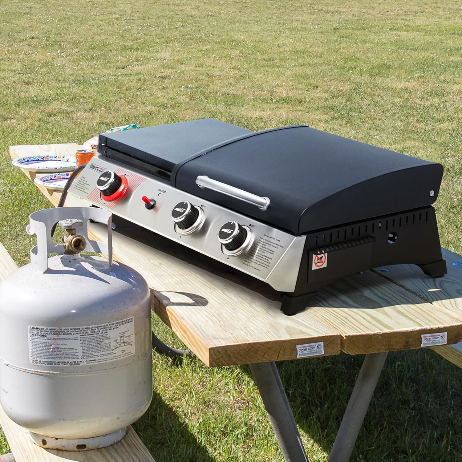 Royal Gourmet PD1305H 3 Burner Propane Gas Grill and Griddle Combo Lid 3-in-1 Grill Griddle Combo wourant