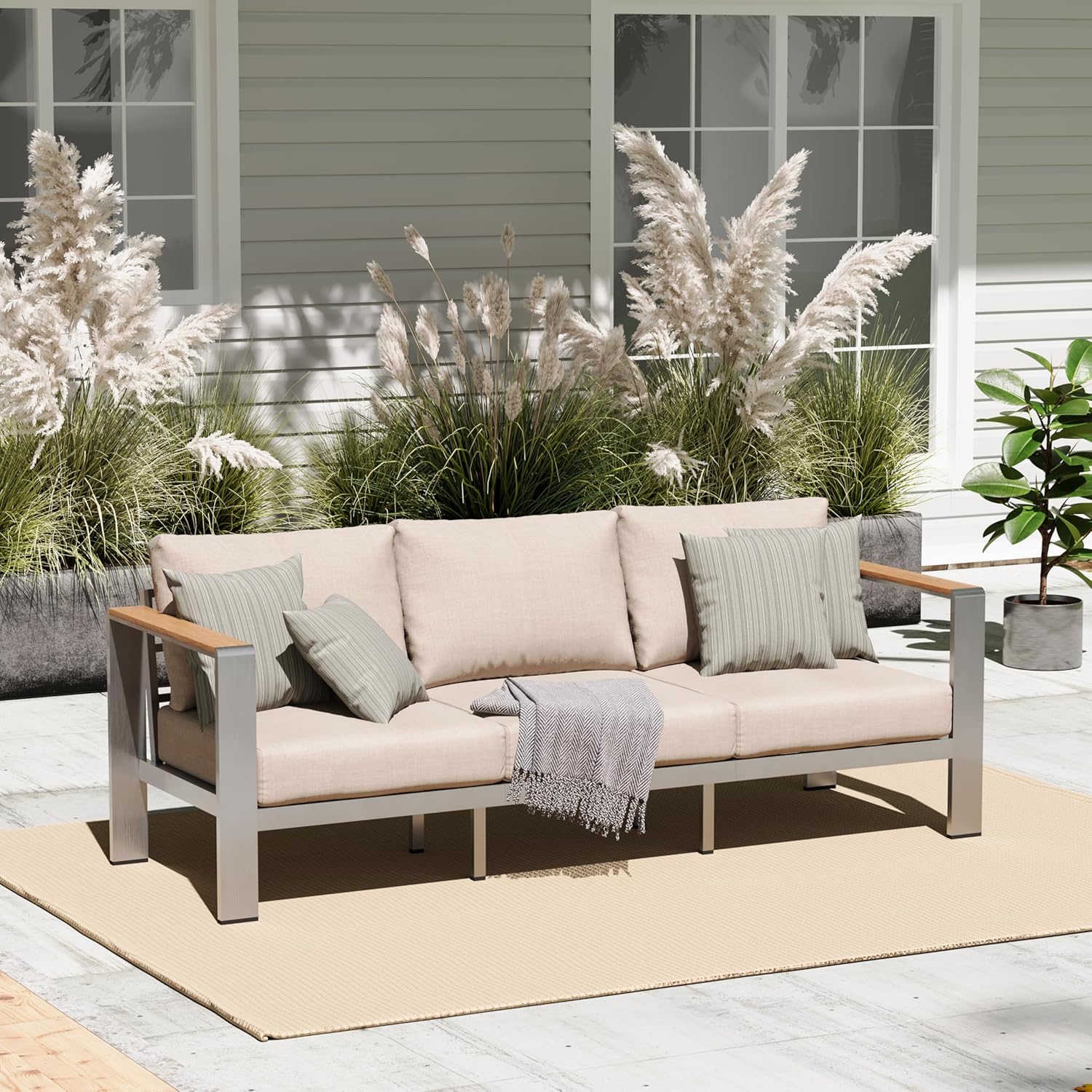 Aluminum Outdoor Patio Furniture Set with Coffee Table, 5 Piece Patio Conversation Sets, Outdoor Sectional Furniture for Porch, Balcony, Yard, Gray woonhhop