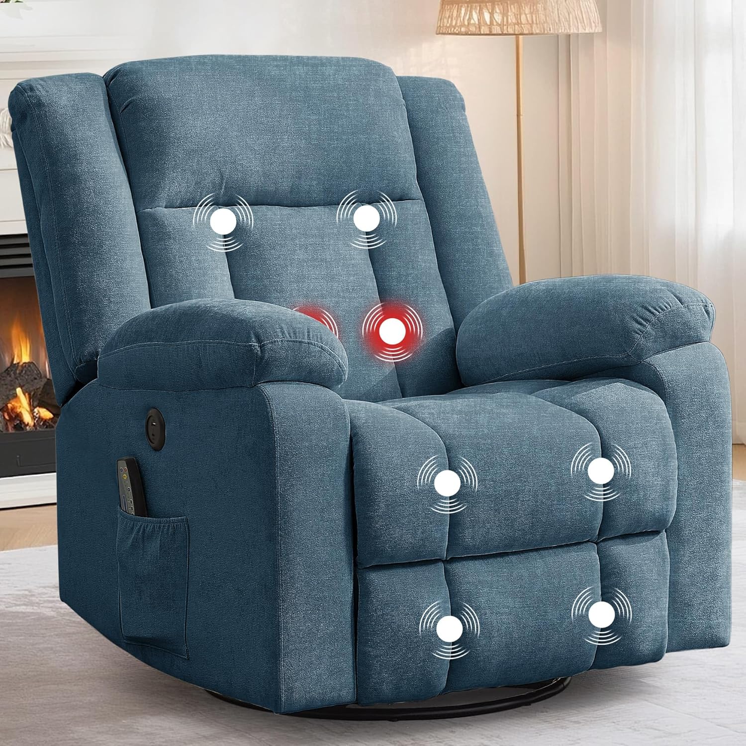 Adult rocking chair, gliding recliner, 360° rotating rocking chair with massage and heating function wourant