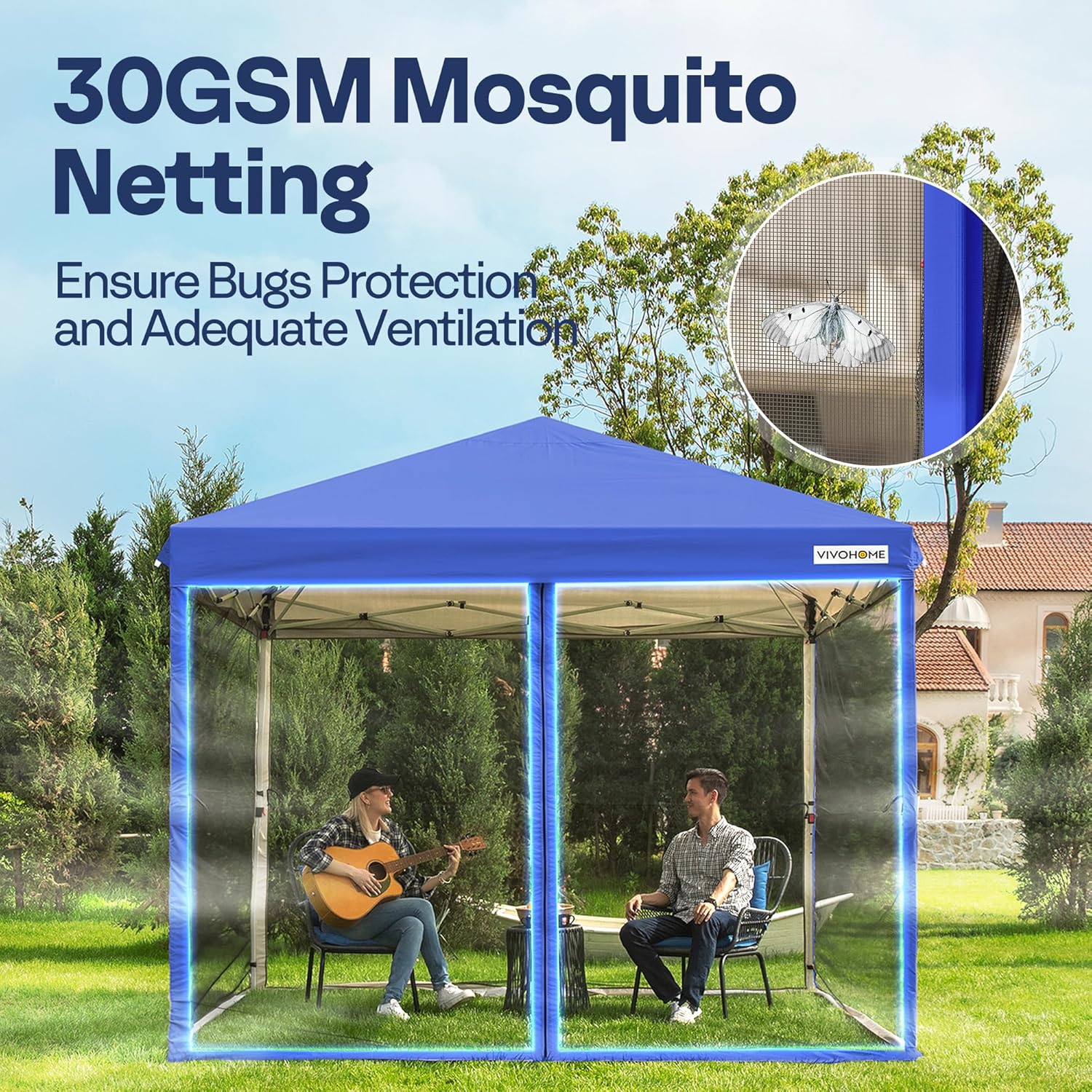10x10ft Easy Pop-Up Canopy, Outdoor Screen Tent with Mosquito Netting, 2 Zipper Doors, and Roller Bag for Yard Camping Picnic Party Events, Beige wourant