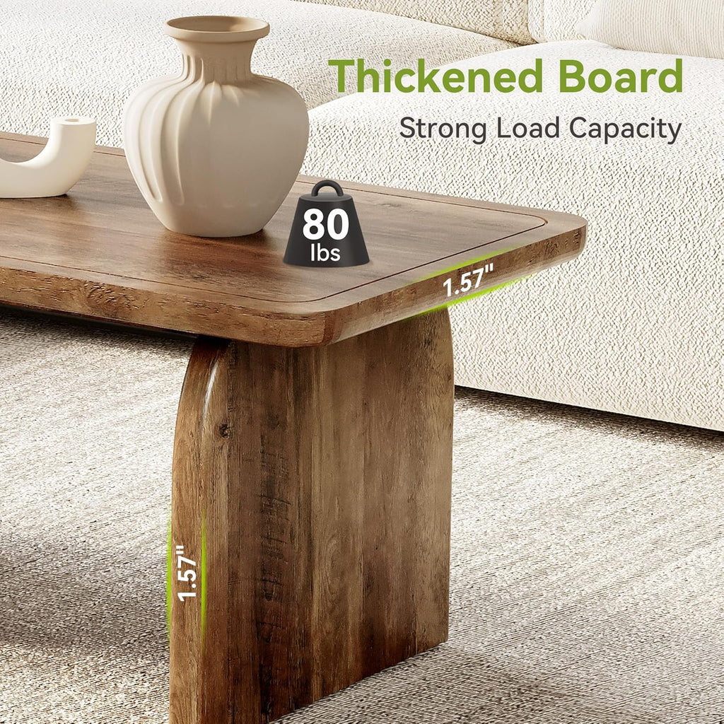 LITTLE TREE Farmhouse Coffee Table, 47 Inch Round Corner Wood Center Table, Rectangular Living Room Table, Modern Low Cocktail Tea Set wourant