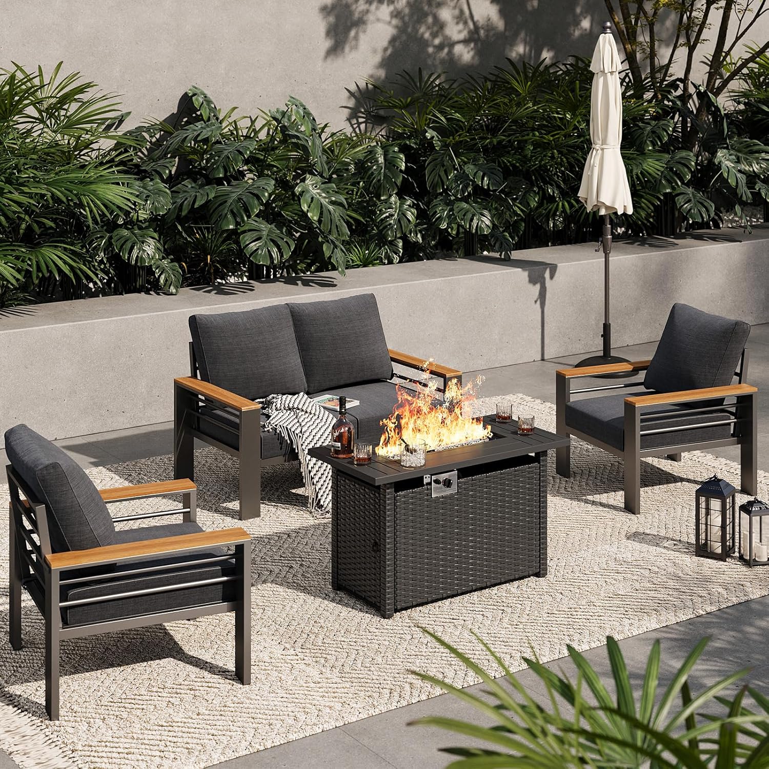 Aoxun Aluminum Outdoor Patio Furniture Set, 5 Seats Outdoor Sectional with Coffee Table, Patio Conversation Sets with Upgraded Armrests and Cushions for Backyard, Garden and Poolside woonhhop
