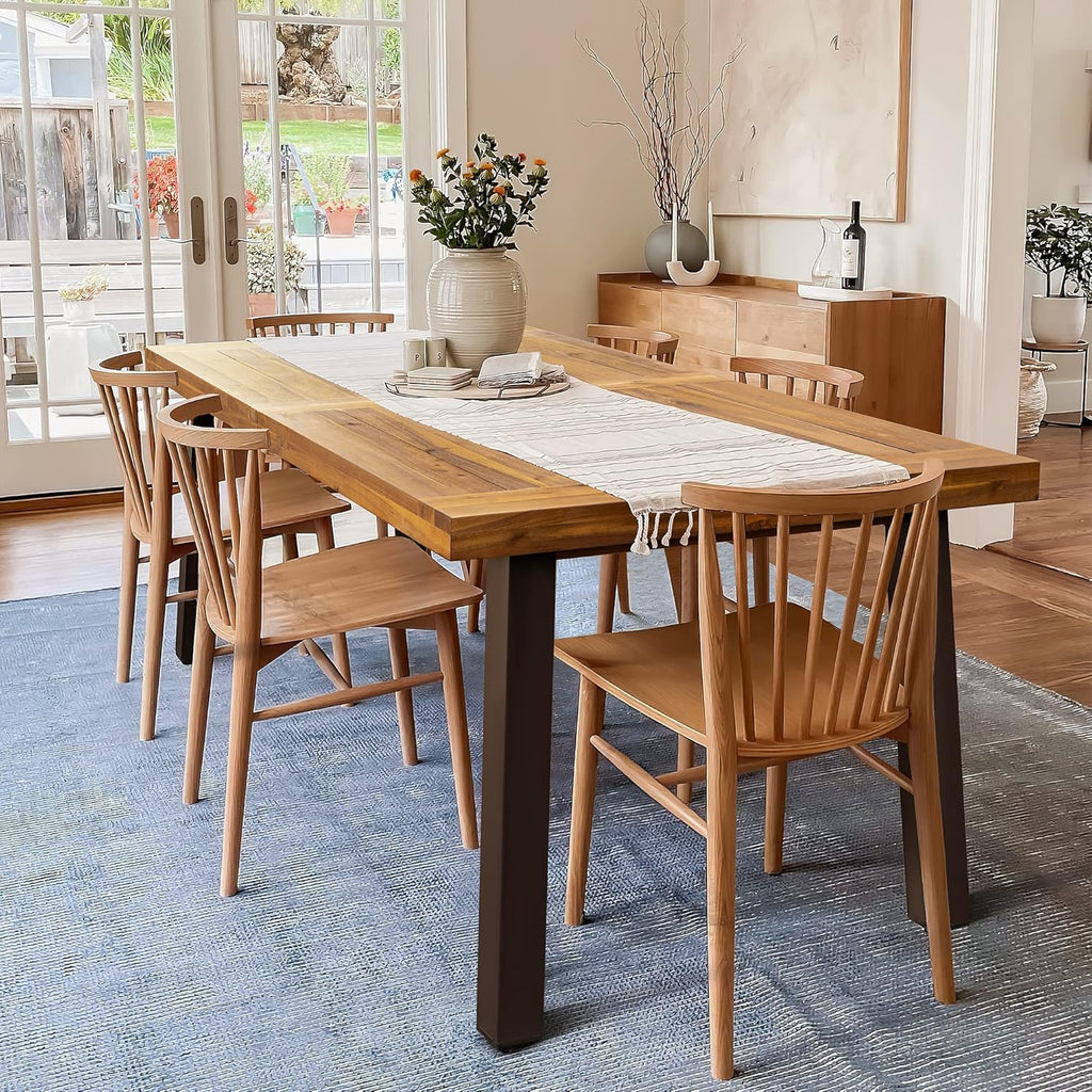 Devoko Home Acacia Wood Dining Table 6-Person Indoor Outdoor Table with Iron Legs, Sandblast Finish, Natural Stained, Rustic Metal, 69 * 33 * 30 inch (Natural) wourant