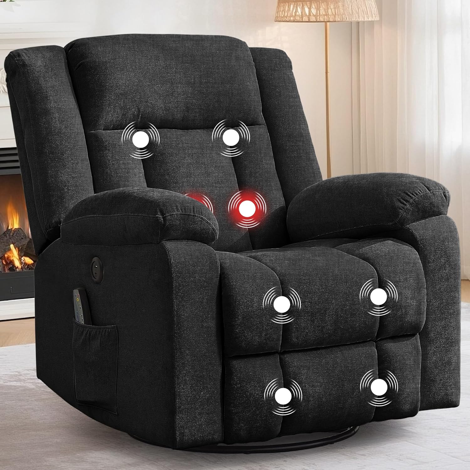 Adult rocking chair, gliding recliner, 360° rotating rocking chair with massage and heating function wourant
