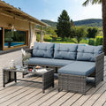 Shintenchi 3-Piece Outdoor Patio Furniture Sets, Wicker Patio Conversation Sets, All Weather Wicker Rattan Patio Seating Sofas with Glass Coffee Table and Cushion, Blue-Gray woonhhop