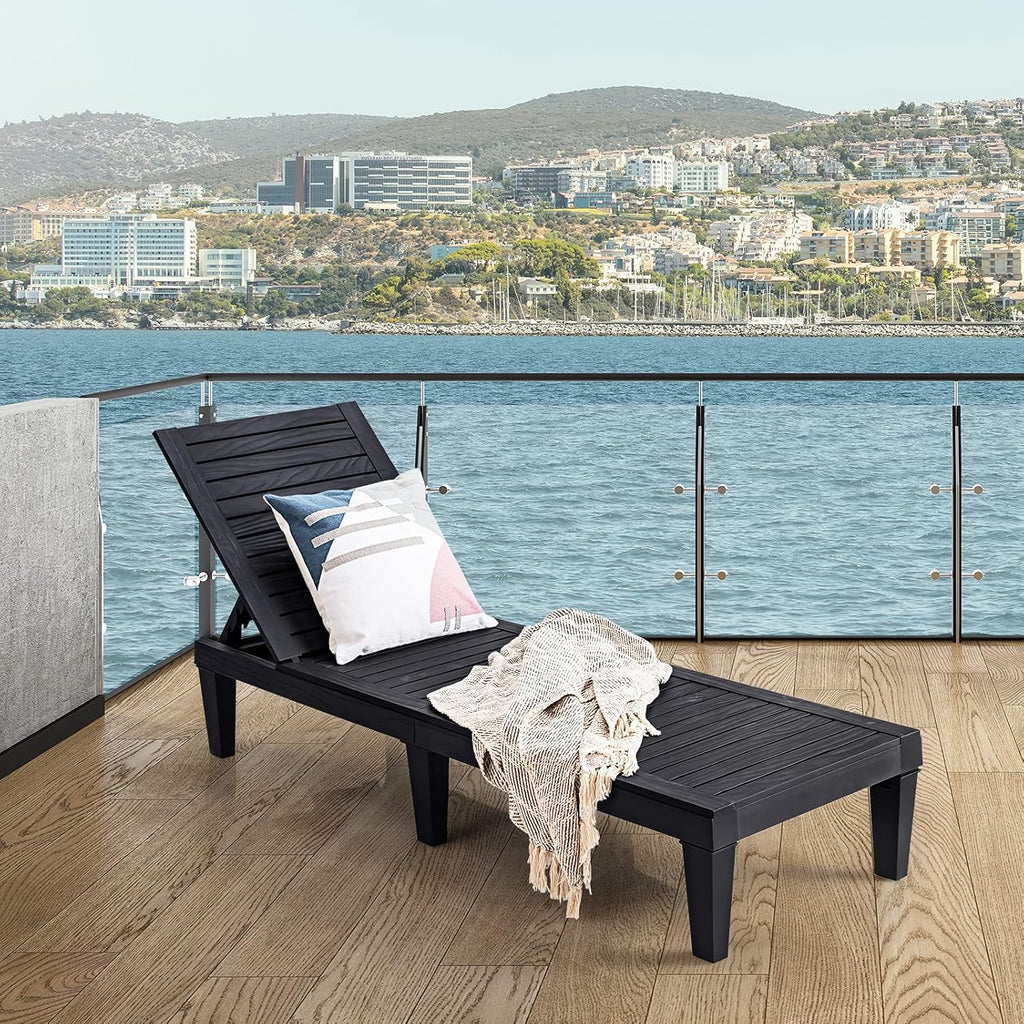 Outdoor Chaise Lounge Chair, Lightweight Patio Lounge Recliner Chair with Adjustable Backrest, 5 Reclining Positions Chaise Lounger for Patio, Beach, Balcony, Poolside, Backyard (1, Black) wourant