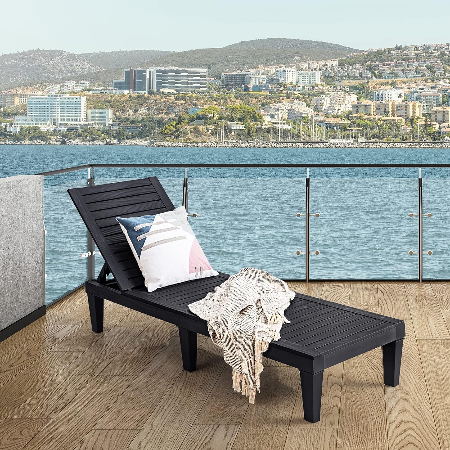Outdoor Chaise Lounge Chair, Lightweight Patio Lounge Recliner Chair with Adjustable Backrest, 5 Reclining Positions Chaise Lounger for Patio, Beach, Balcony, Poolside, Backyard (1, Black) wourant