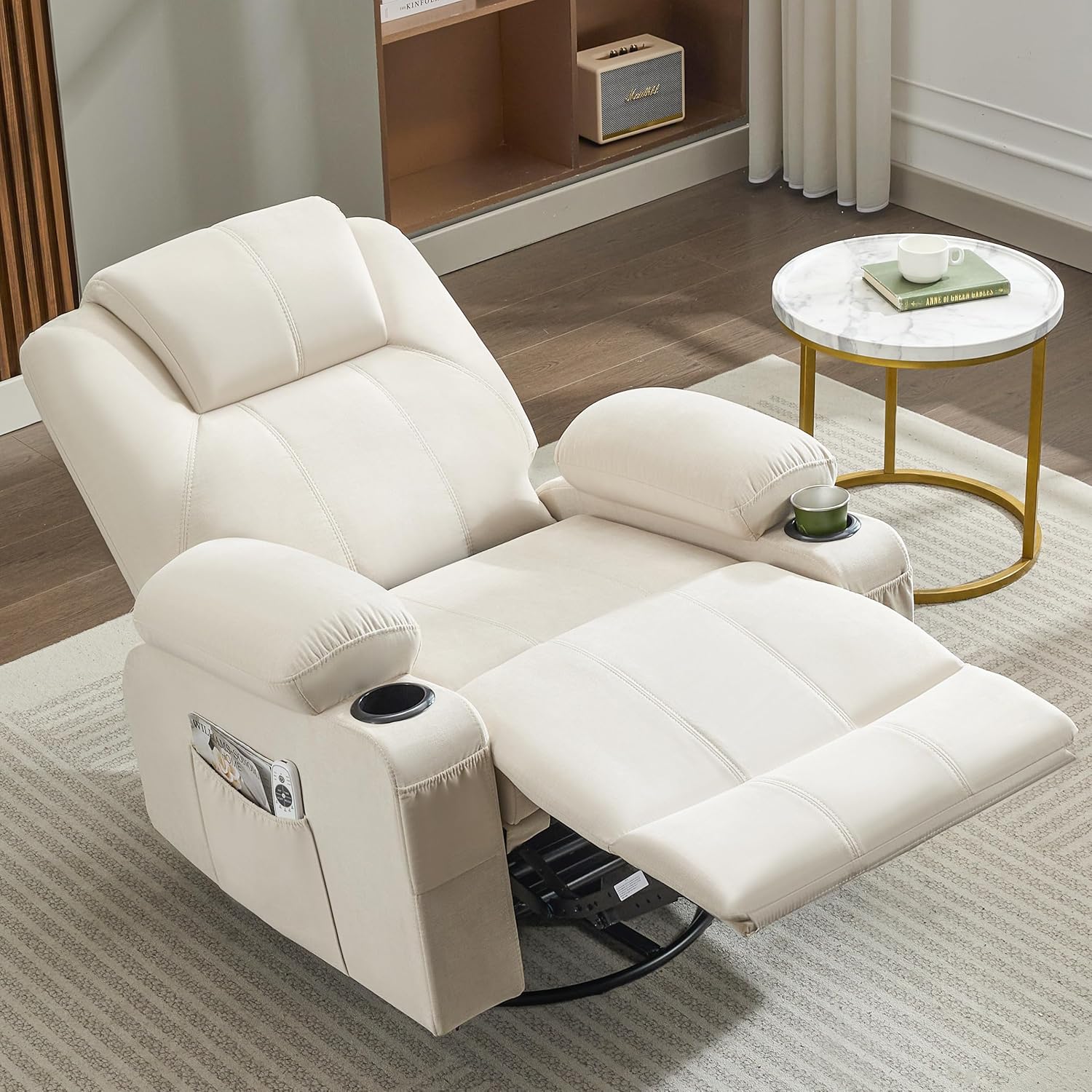 Large Swivel Rocking Recliner with Heating and Massage Function, 360 Degree Swivel Rocking Single Sofa wourant