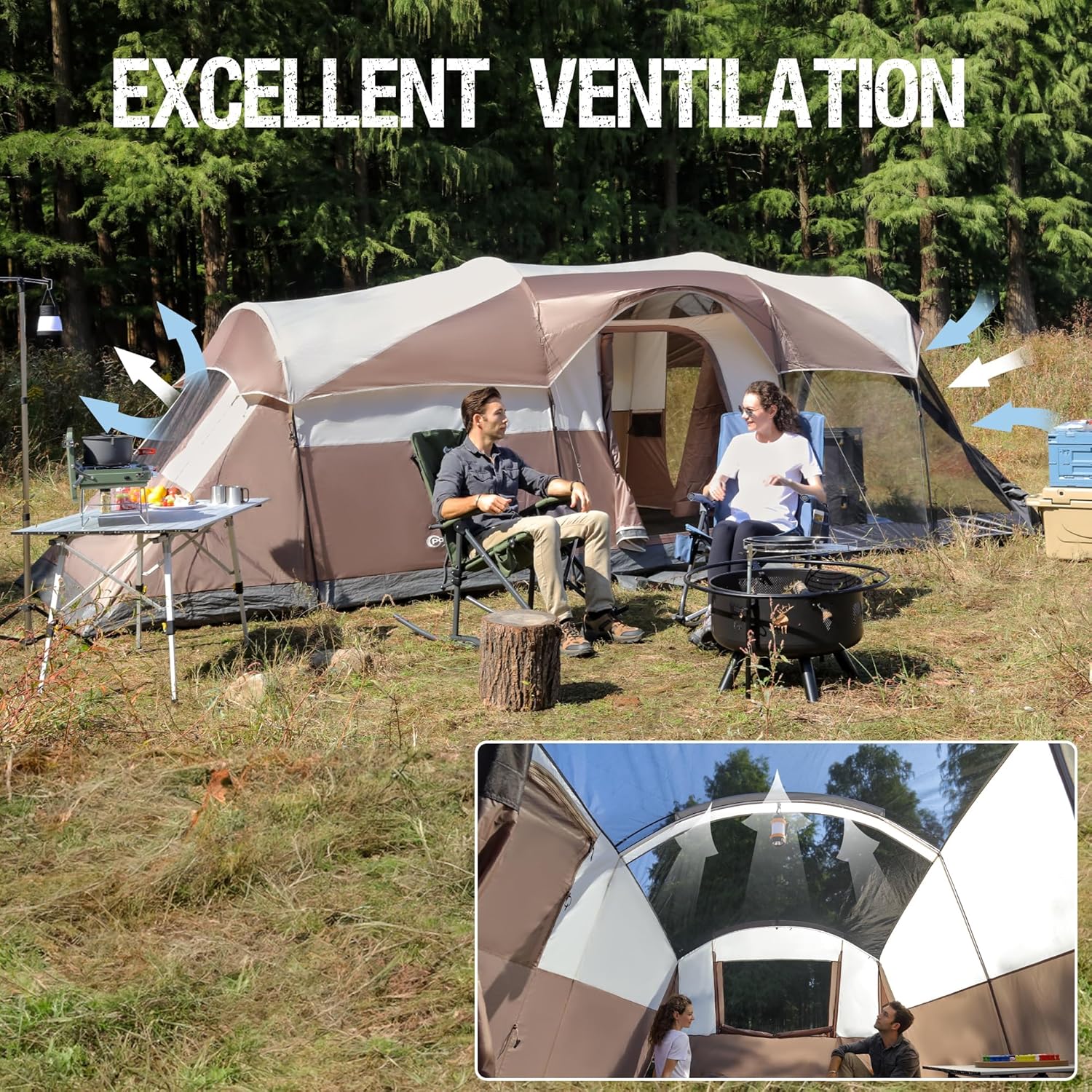 PORTAL 6/8/10 Person Family Camping Tent with Screen Room, Water Resistant Big Tunnel Tent with Rainfly, Large Family Tent for Outdoor Camping, Party wourant