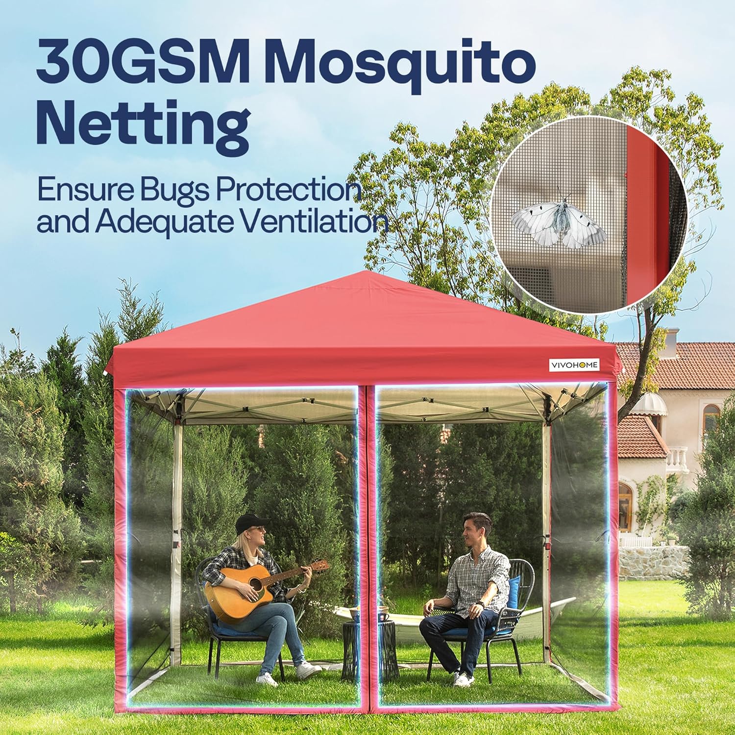 10x10ft Easy Pop-Up Canopy, Outdoor Screen Tent with Mosquito Netting, 2 Zipper Doors, and Roller Bag for Yard Camping Picnic Party Events, Beige wourant