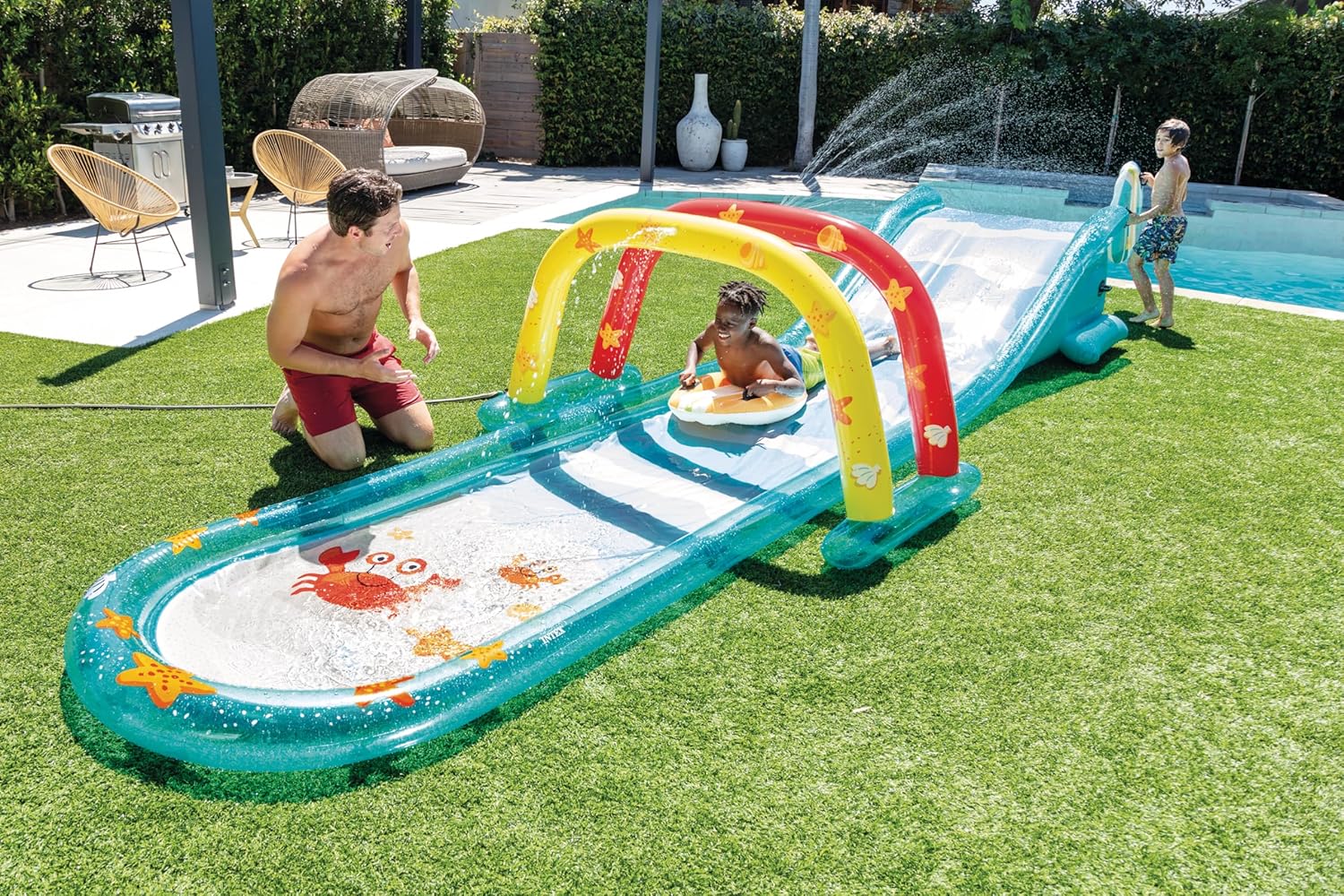 Intex 96" x 78" x 28" Inflatable Jungle Adventure Play Center Spray Kiddie Pool - Backyard Kids Water Slide, Outdoor Blow-Up Splash Pad for Toddlers wourant