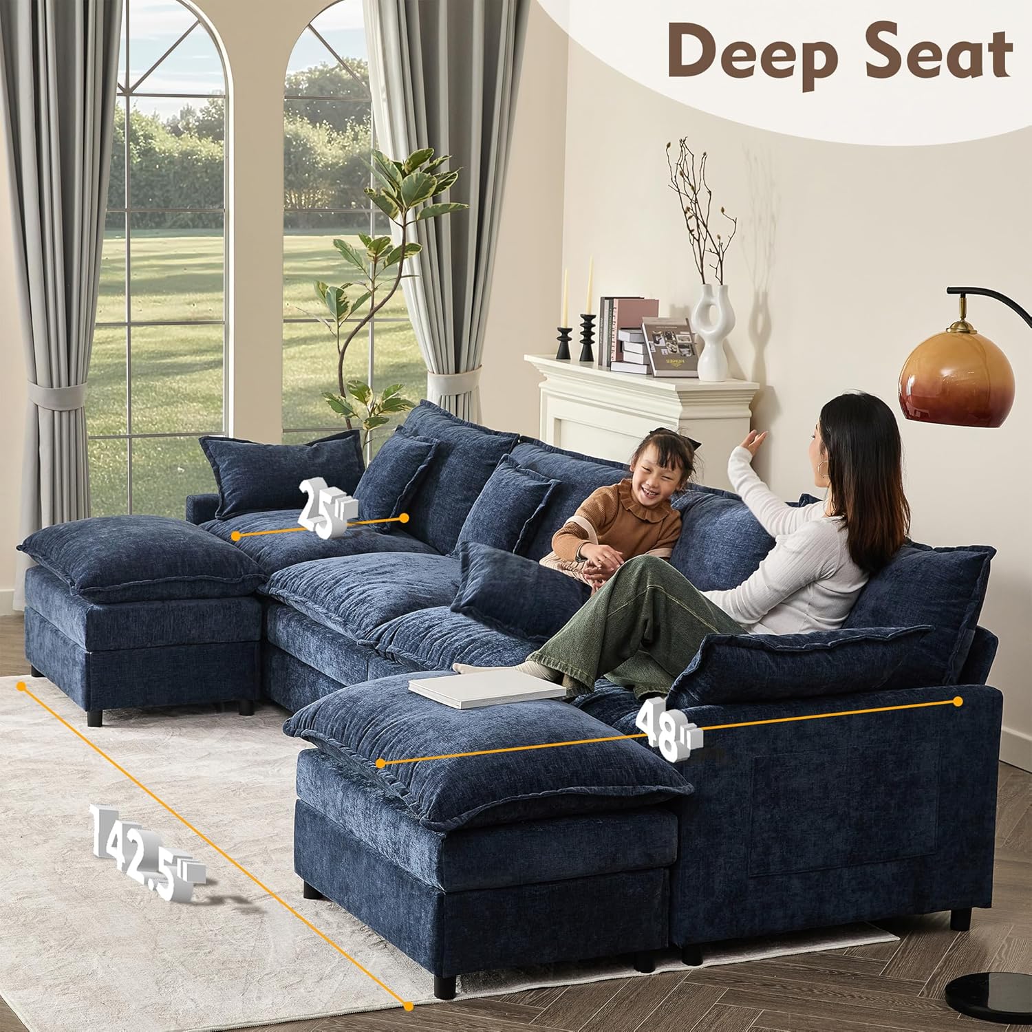 108 Inch U Shape Sofa Sectional Sofa Comfortable Cloud Sofa with Removable Footstool wourant