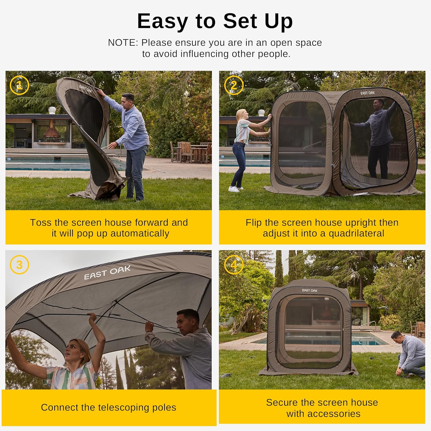 EAST OAK Screen House Tent Pop-Up, Portable Screen Room Canopy Instant Screen Tent 10 x 10 FT with Carry Bag for Patio, Backyard, Deck & Outdoor Activities, Beige wourant