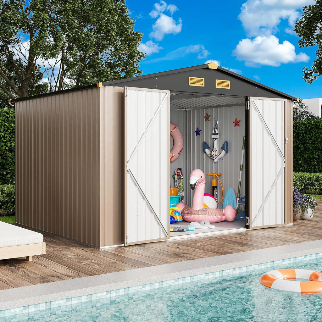 IRONCK 10x8FT Outdoor Storage Shed with Breathable Vent, Galvanized Steel Metal Tool Shed wourant