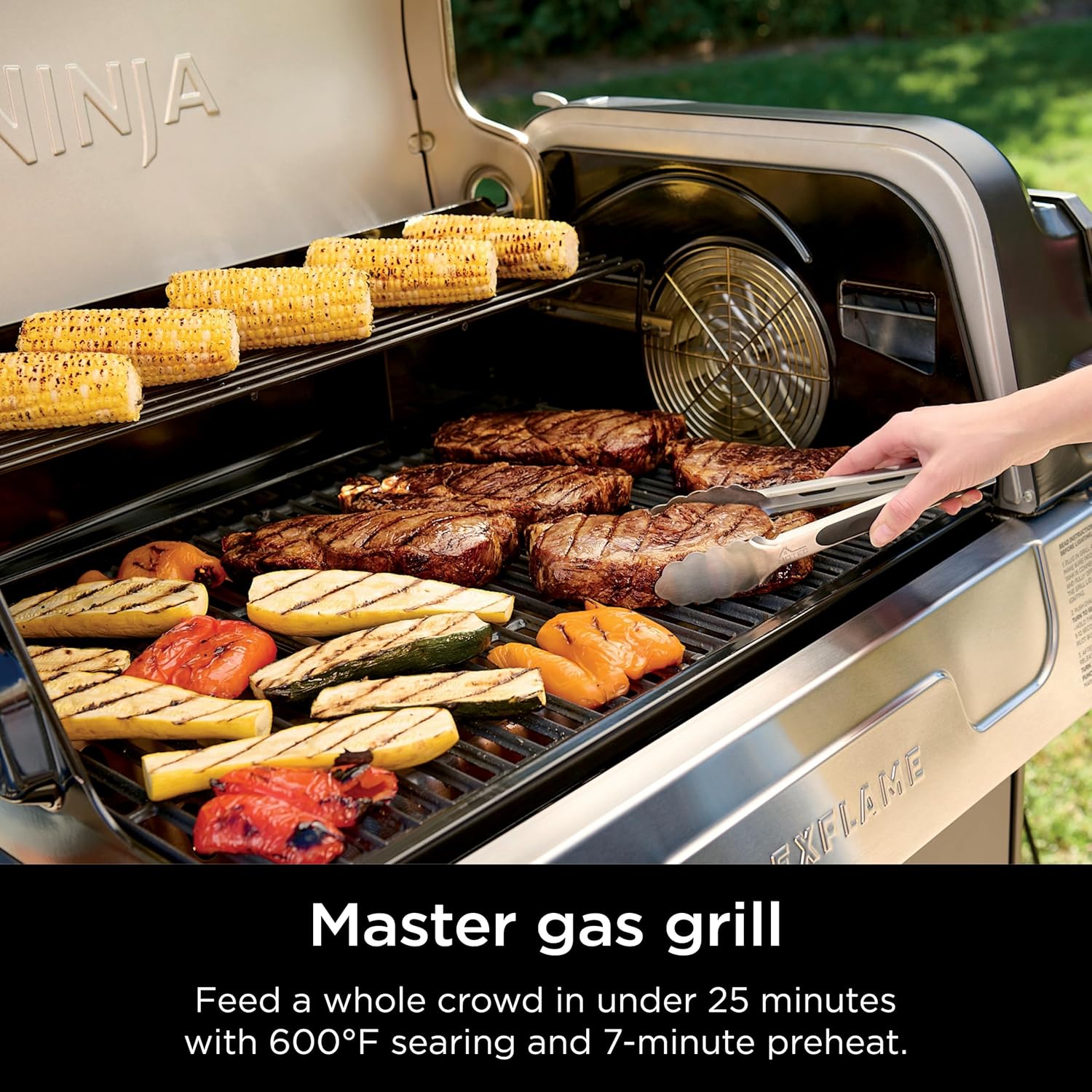 Ninja FlexFlame, Grill and Smoker, Electric and Propane Grill, Roaster, BBQ Grill, 5-in-1 Cooking System, 3 Burner, Digital Control, Outdoor Cooking, Griddle, Pizza Maker, Stainless Steel, PG301 wourant
