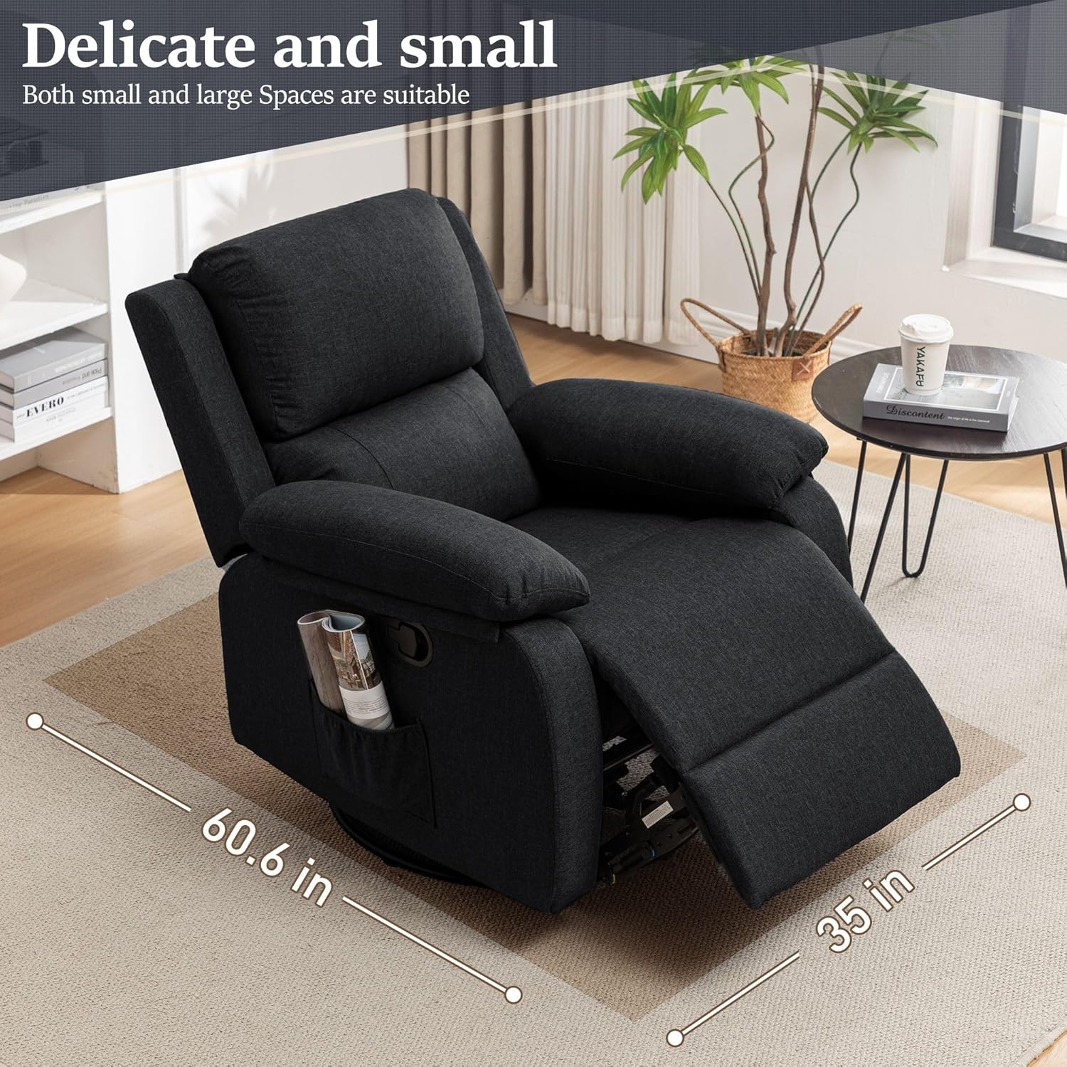 Reclining rocking chair 360 degree rotating fabric sliding reclining chair wourant
