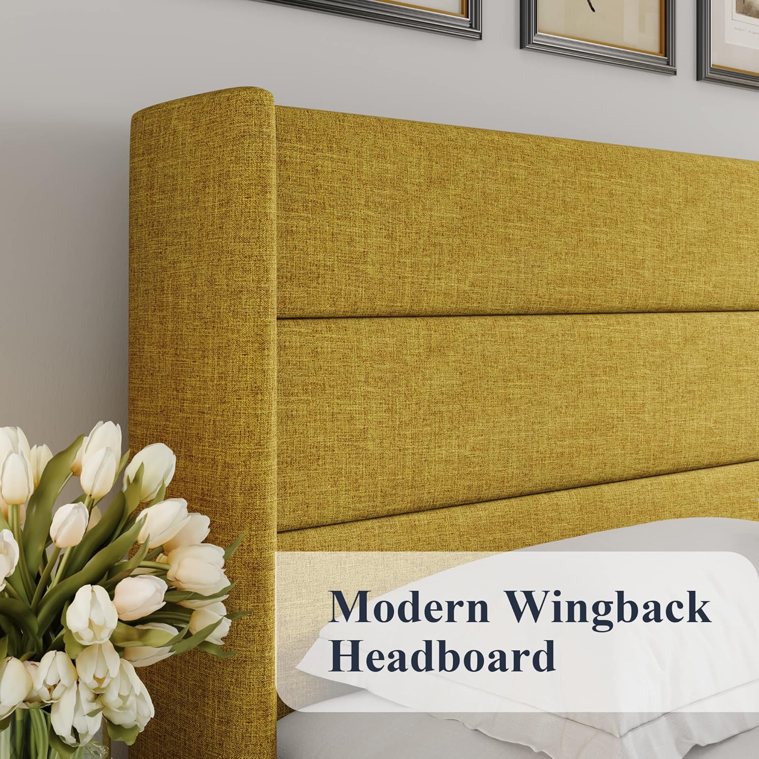Allewie Queen Size Lift Up Storage Bed Modern Wingback Headboard Hydraulic Support wourant