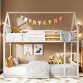 LIKIMIO Bunk Bed Twin Over Twin House Bunk Bed Frame Guardrail House Shaped Metal Slats wourant