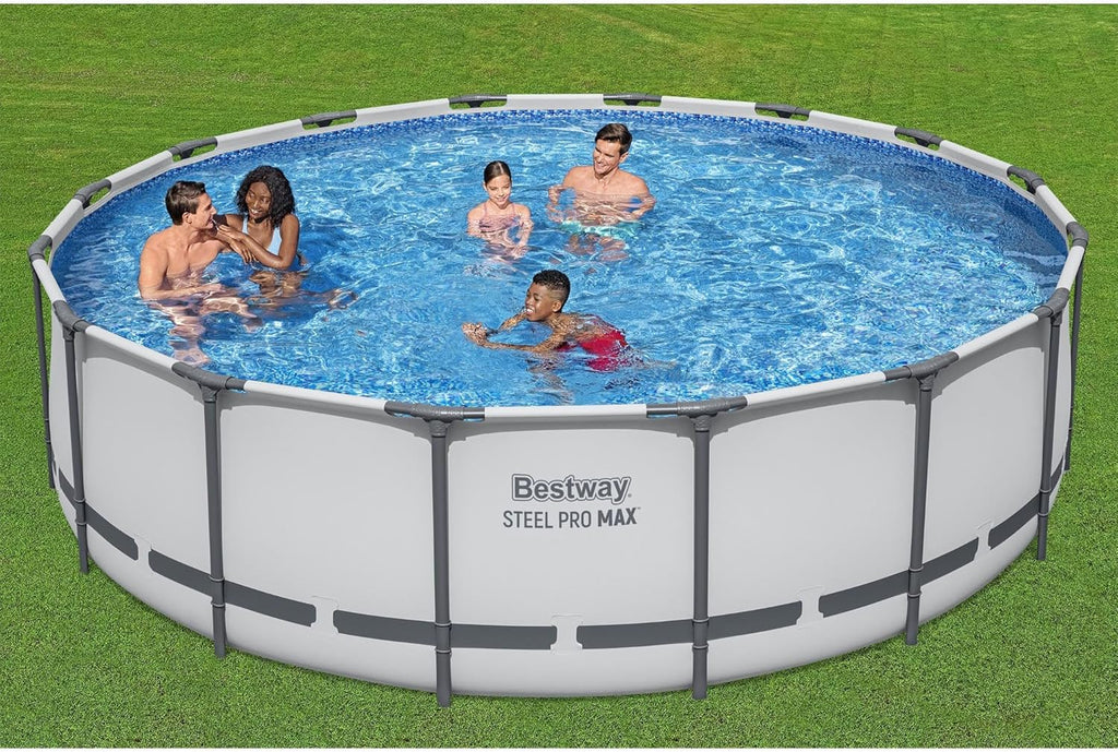 Steel Pro MAX 14 Foot x 48 Inch Round Metal Frame Above Ground Outdoor Swimming Pool Set with 1,000 Filter Pump, Ladder, and Cover, Gray wourant