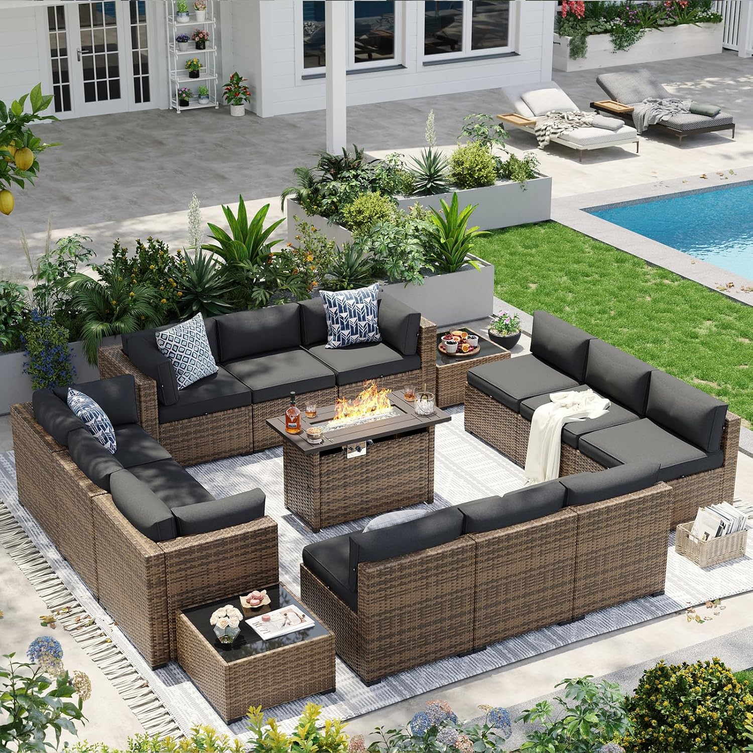 Aoxun Patio Furniture Sets, 7-Piece Outdoor Patio Furniture with Thick Cushions, Wicker Outdoor Conversation Set Sectional Sofa for Backyard, Poolside, Garden woonhhop
