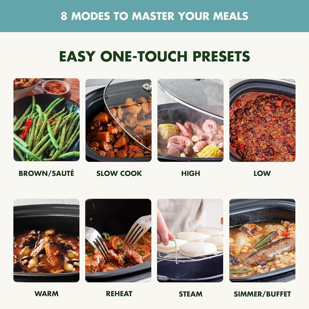 8-in-1 Programmable 6QT Electric Slow Cooker with Dishwasher-Safe Lid and Removable Base wourant