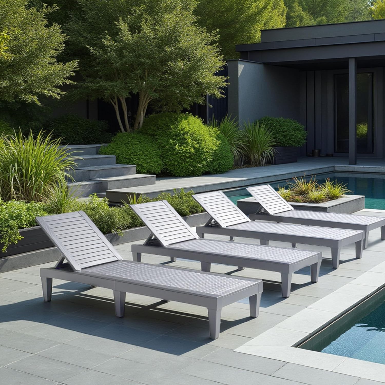 Patio Chairs - Black Chaise Lounge Chair Outdoor 5-Position Adjustable Sun Tanning Chair Waterproof Pool Lounge Chairs Set of 2 Reclining Lawn Chair, Lightweight Outdoor Lounge Chairs wourant
