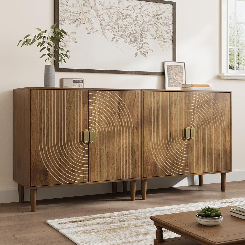 Walnut sideboard, freestanding dining cabinet with cable channel design, wooden storage cabinet with adjustable shelves wourant