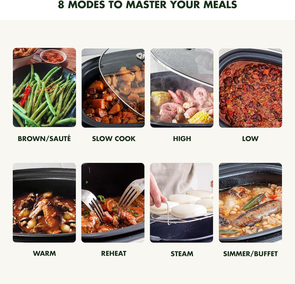 8-in-1 Programmable 6QT Electric Slow Cooker with Dishwasher-Safe Lid and Removable Base wourant