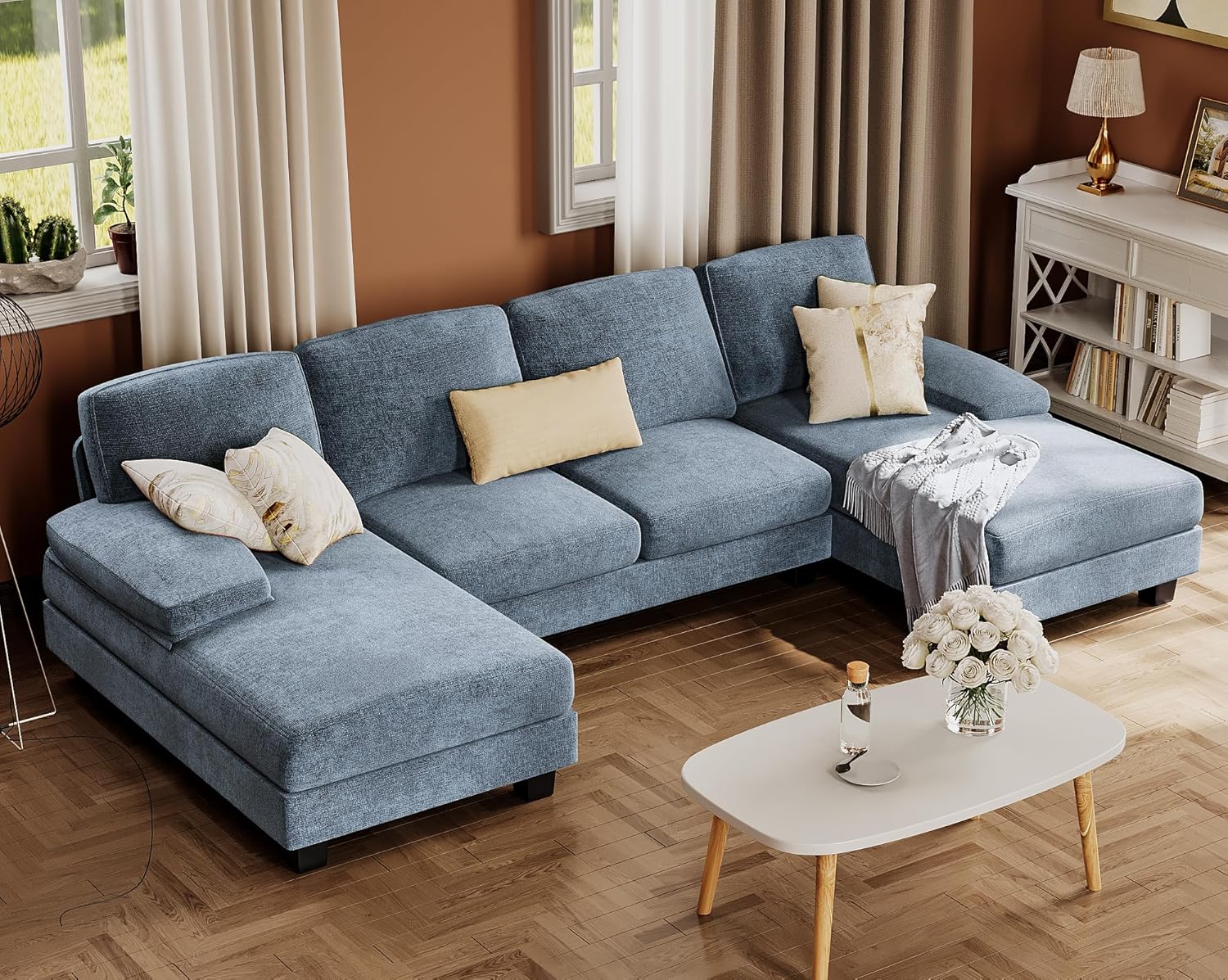 Furmax Sectional Couches for Living Room U-Shaped Sofa Couch Linen Fabric 4 Seat Sofa Set wourant