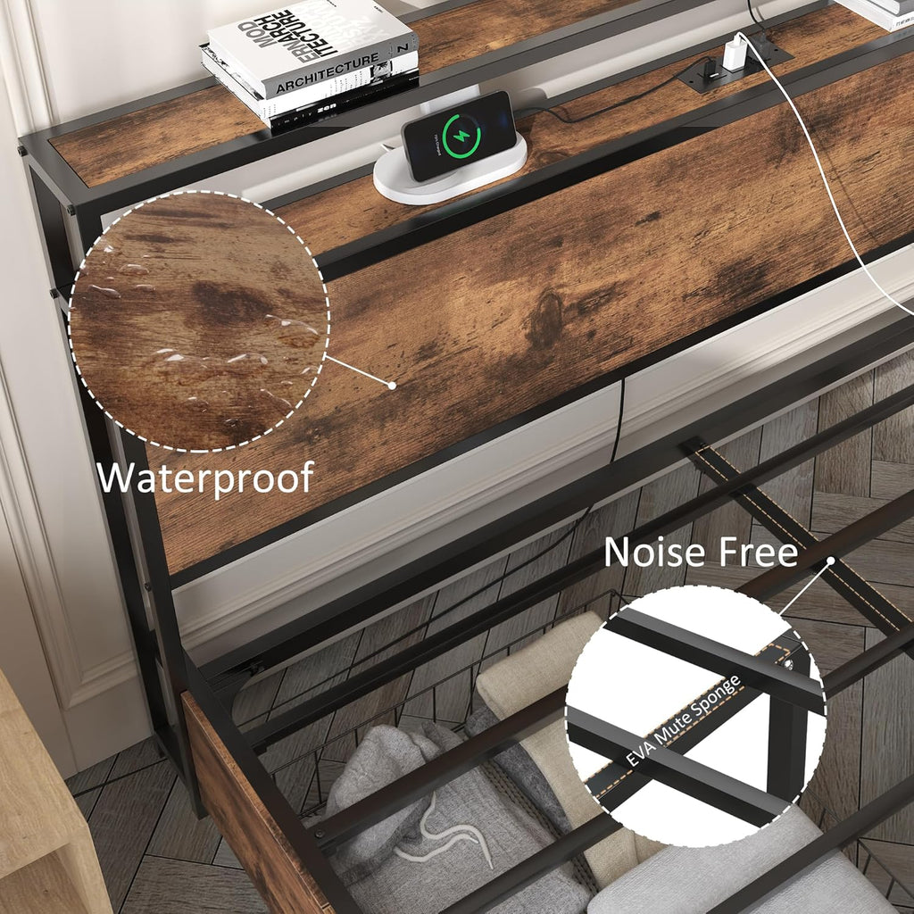 Lifezone Queen Bed Frame with 2-Tier Storage Headboard, Metal Platform Bed Frame with 4 Storage Drawers, Built in Charging Station & LED, Noise-Free/Metal Support/No Box Spring Needed wourant