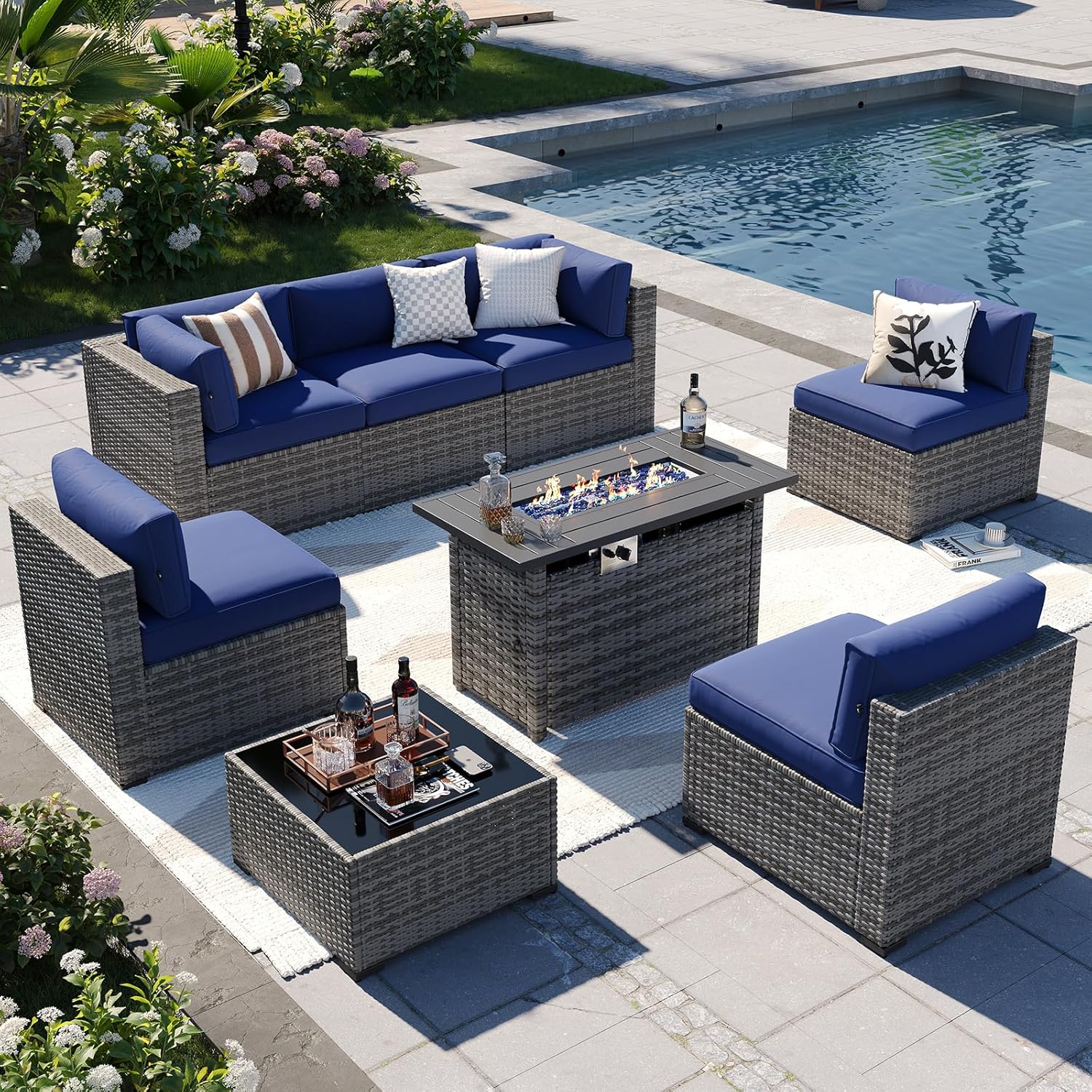 Aoxun Patio Furniture Sets, 7-Piece Outdoor Patio Furniture with Thick Cushions, Wicker Outdoor Conversation Set Sectional Sofa for Backyard, Poolside, Garden woonhhop