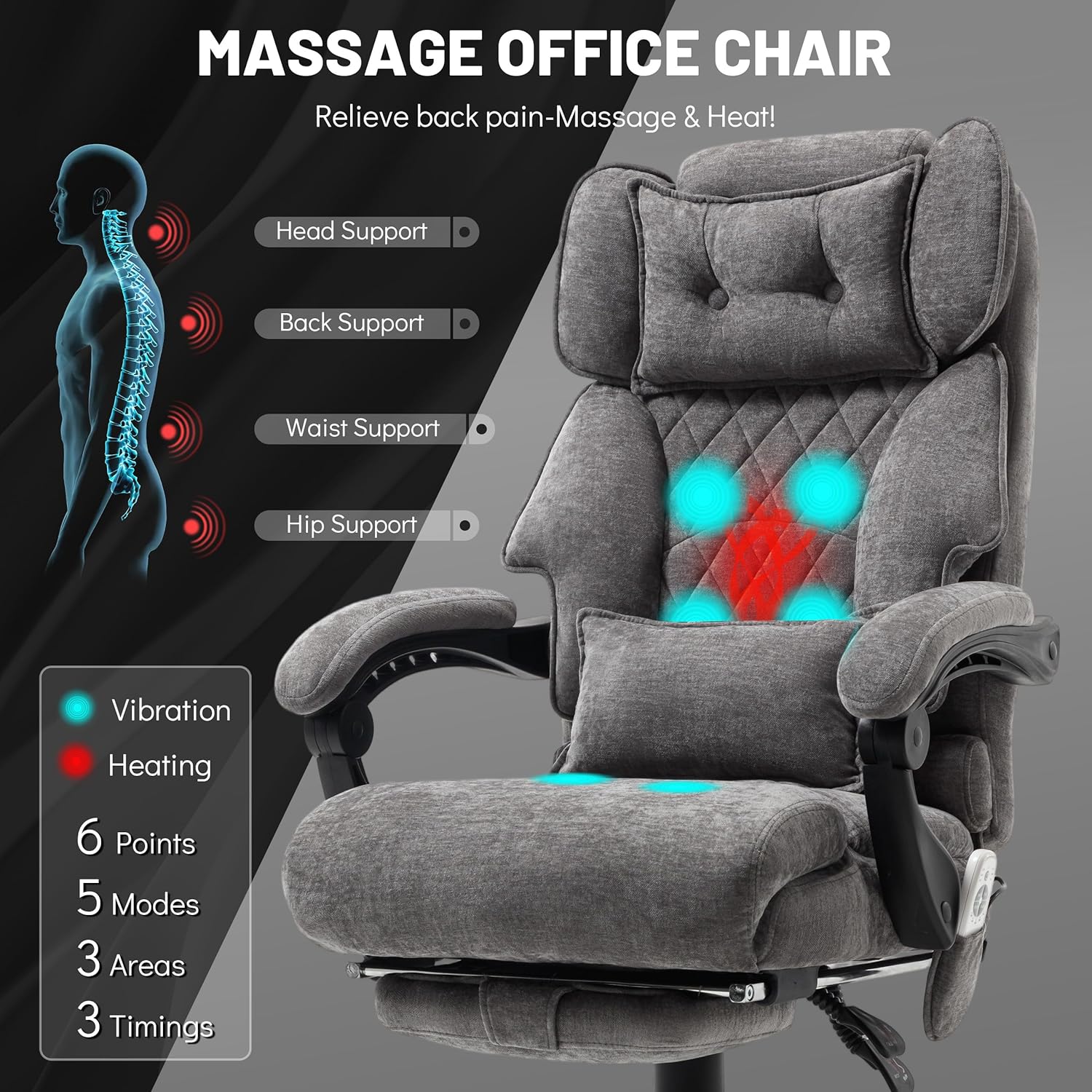 Massage Office Chair with Footrest, Large and Tall Leather Office Chair 500 lbs wourant