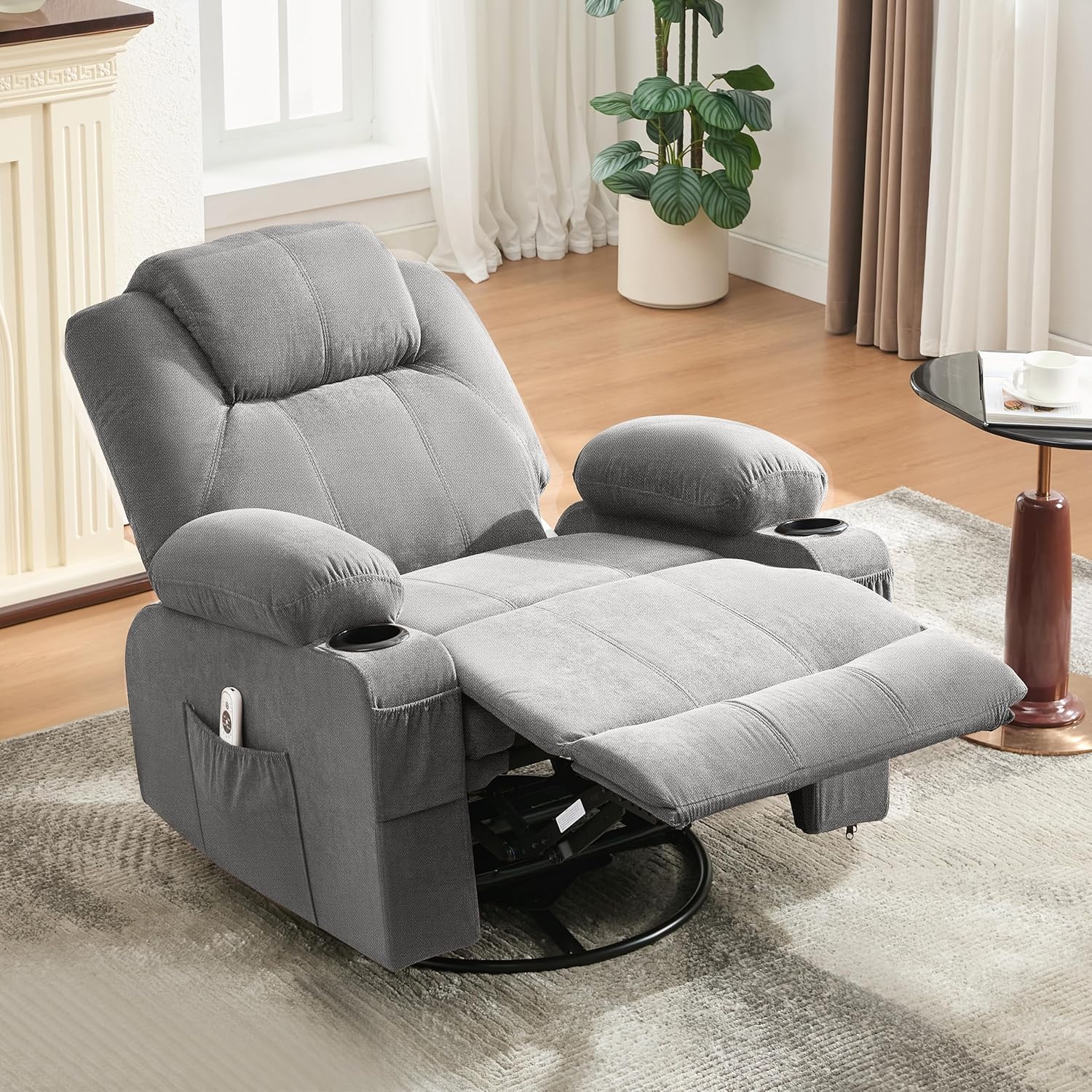 Large Swivel Rocking Recliner with Heating and Massage Function, 360 Degree Swivel Rocking Single Sofa wourant