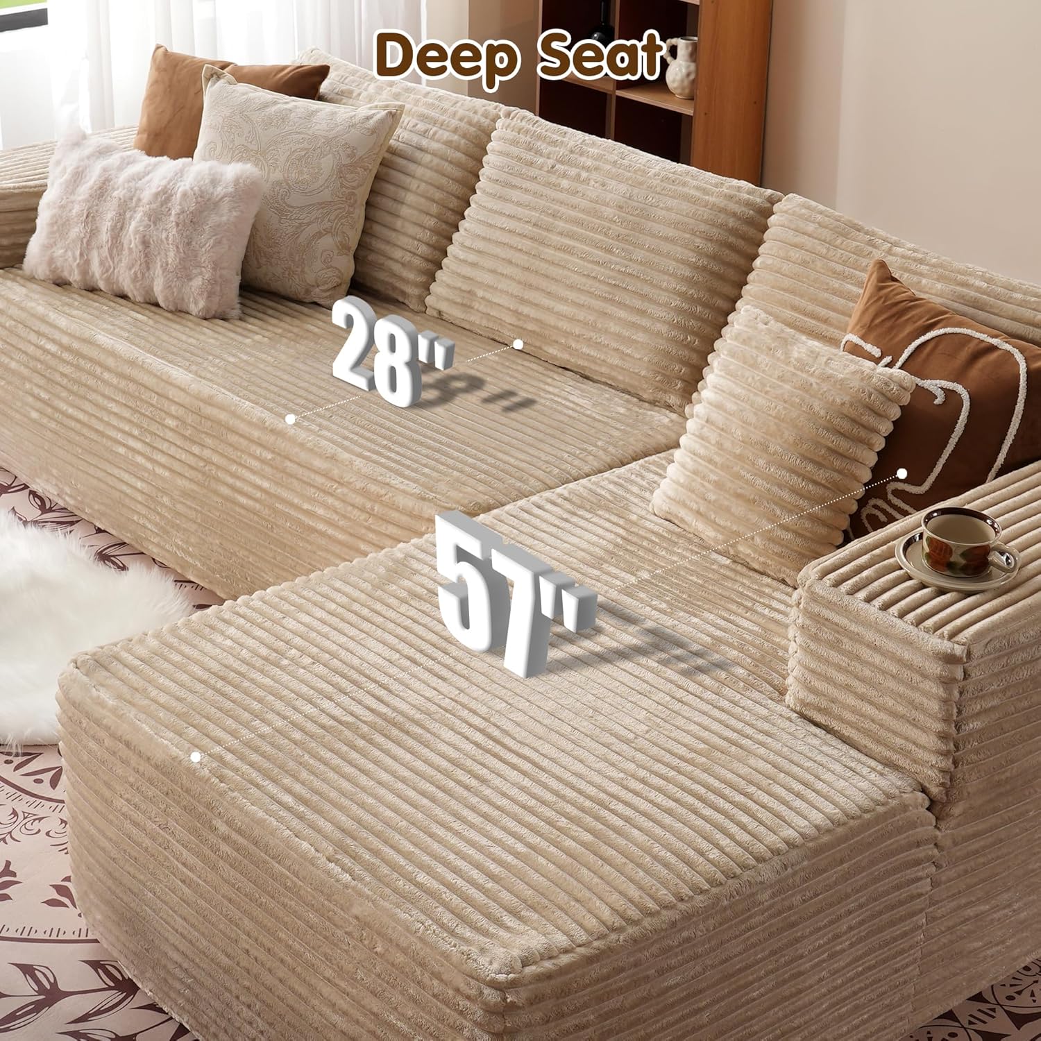 Ovios 104" Cloud Section Sofa L-shaped lounge chair, modern modular sofa wourant
