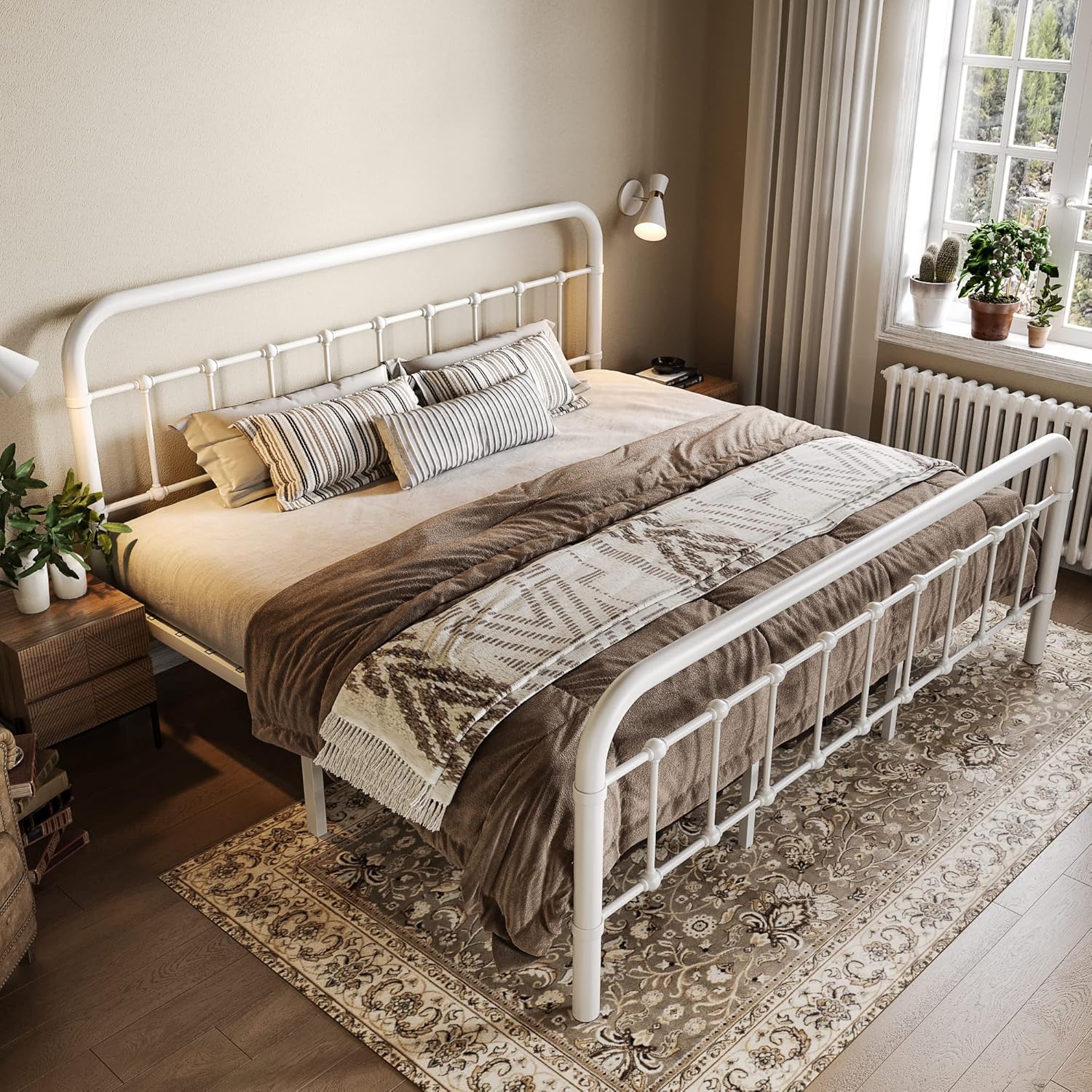 Allewie Queen Size Metal Platform Bed Frame with Victorian Style Wrought Iron-Art Headboard wourant