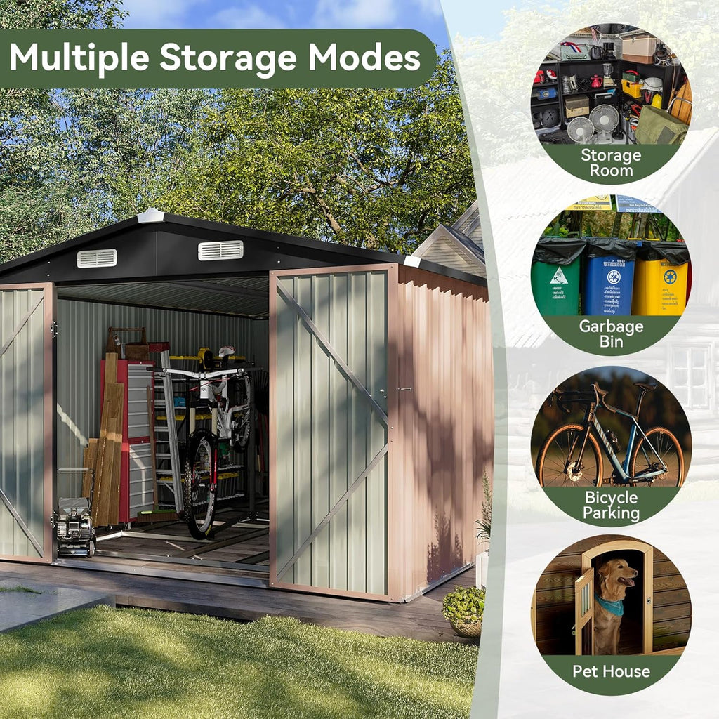 Aoxun 6.2x4 FT Shed Outdoor Storage Shed Metal Garden Shed Slooping Roof Tool Shed Bike Shed wourant