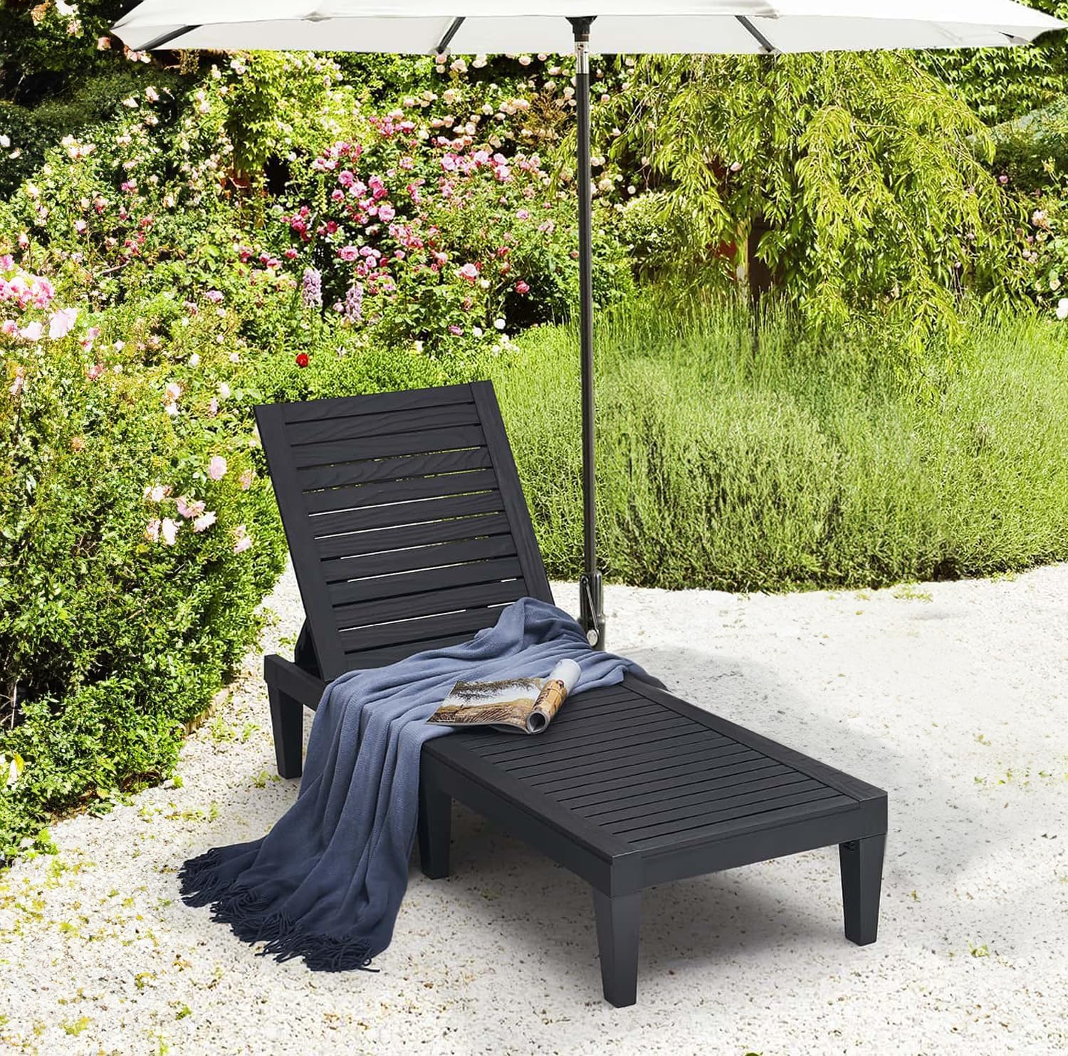 Patio Chairs - Black Chaise Lounge Chair Outdoor 5-Position Adjustable Sun Tanning Chair Waterproof Pool Lounge Chairs Set of 2 Reclining Lawn Chair, Lightweight Outdoor Lounge Chairs wourant