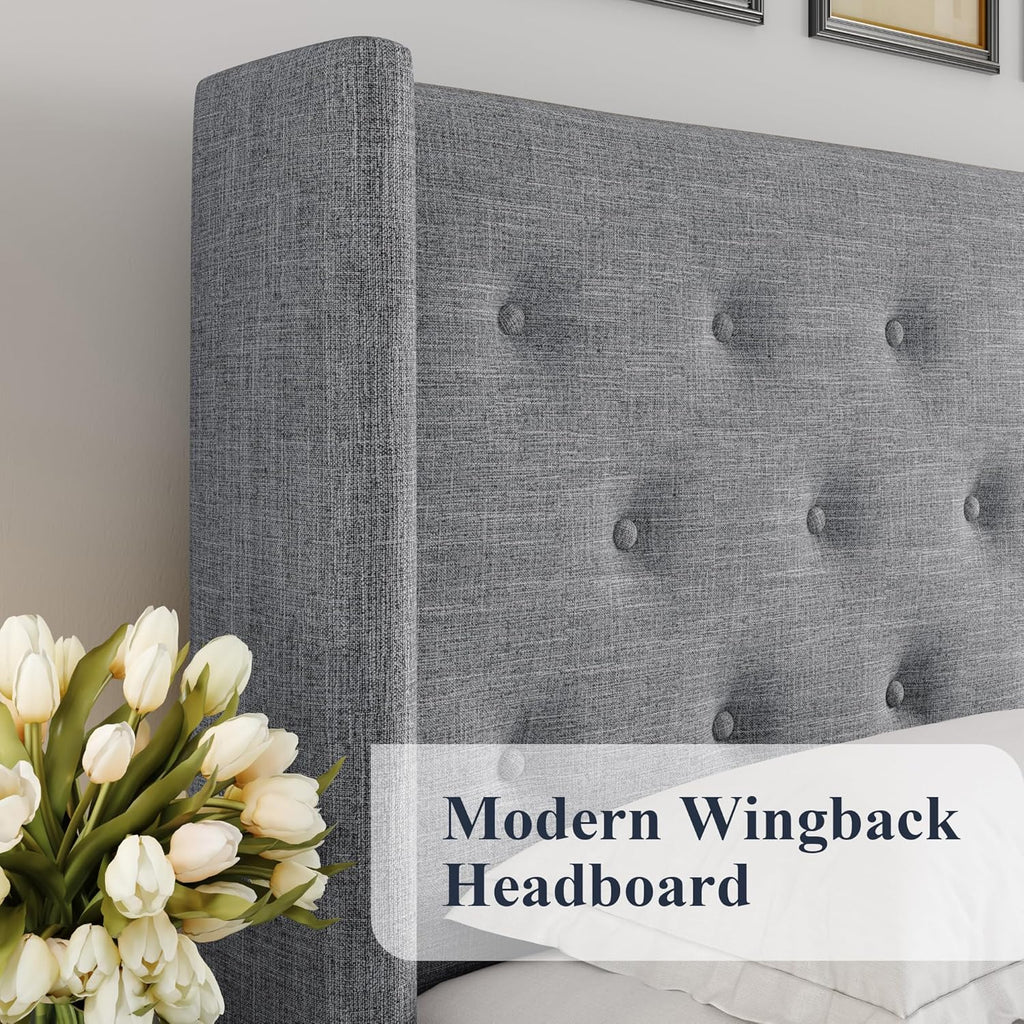 Allewie Queen Size Lift Up Storage Bed Modern Wingback Headboard Hydraulic Support wourant
